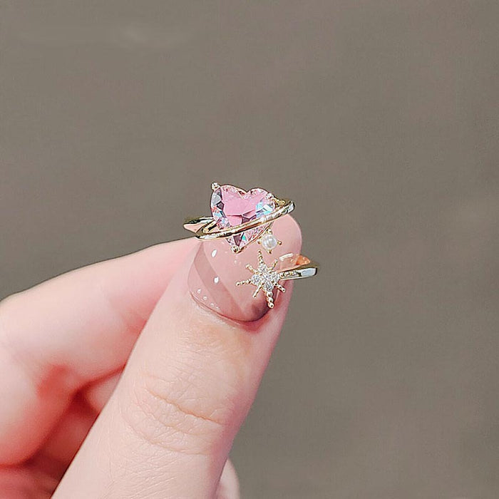 Wholesale Rings Copper Pink Zircon Heart Adjustable JDC-RS-MJiang004