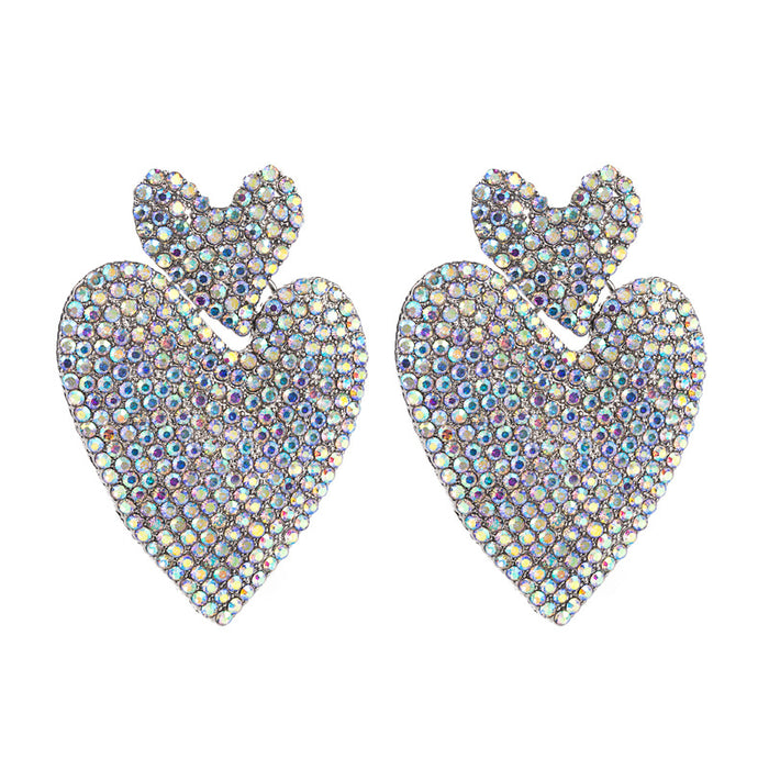 Wholesale exaggerated boho retro full diamond heart earrings JDC-ES-Heim011