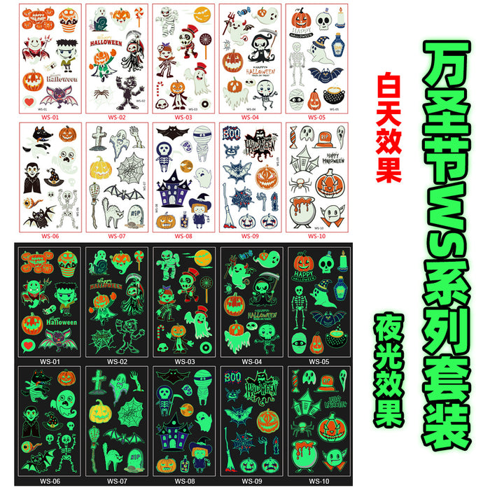 Wholesale Stickers Children's Cartoon Luminous Halloween Tattoo Stickers Waterproof Set of 10 Pieces JDC-ST-RenYi002