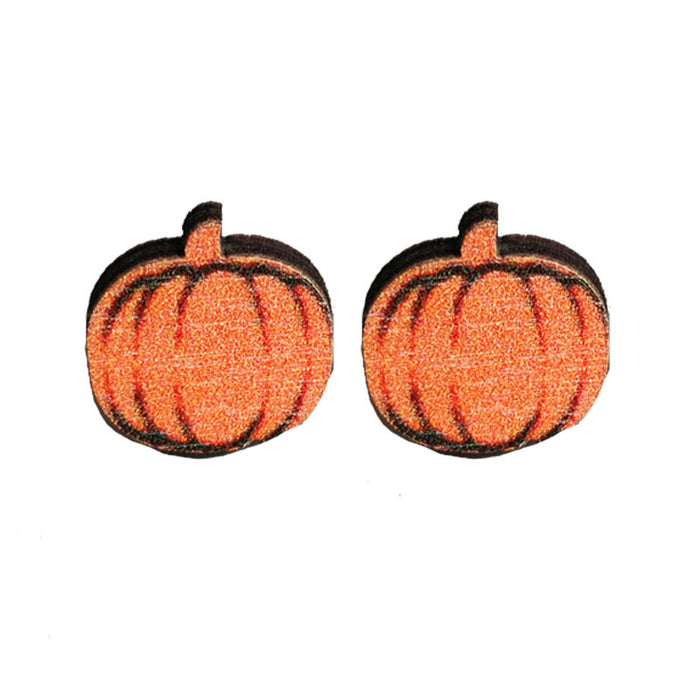 Wholesale Earrings Wooden Halloween Ghost Pumpkin Black Cat Bat Skull 2pcs JDC-ES-Heyi021