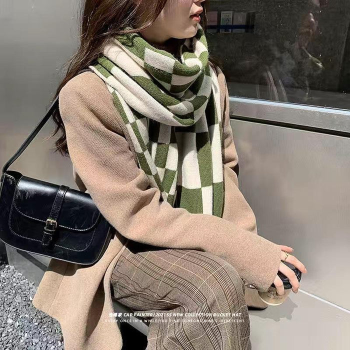 Wholesale Scarf Polyester Checkerboard Warm Knitted Scarf MOQ≥2 JDC-SF-Kamie003
