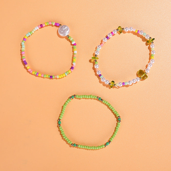 Wholesale Fashion Pearl Rice Bead Bracelet Three Pieces Colorful Beads JDC-BT-ZengZ008