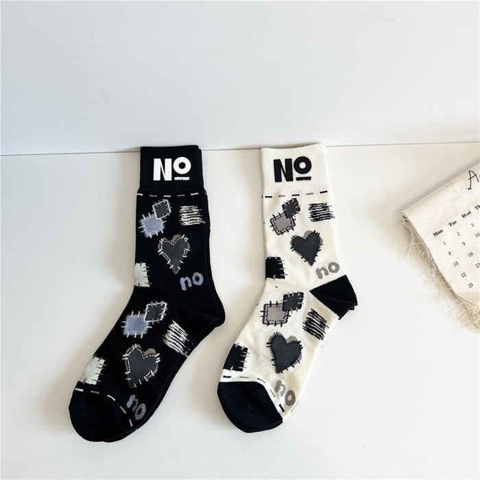 Wholesale Socks Cotton Black And White Irregular Shabby Style JDC-SK-XuXu004