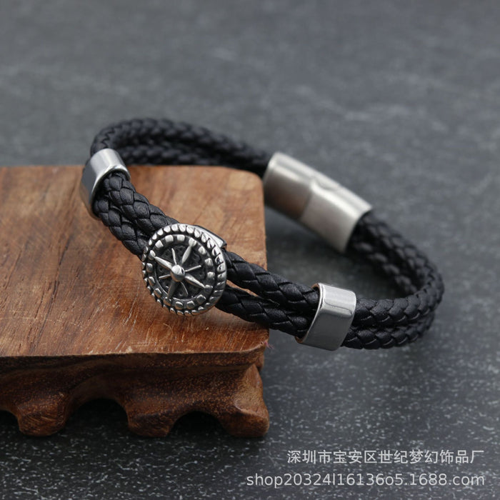 Wholesale Bracelet Stainless Steel Navy Anchor Braided Leather Cord JDC-BT-SJMH003