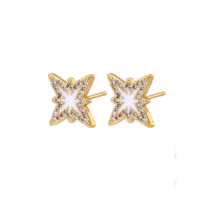 Wholesale Simple Zircon Stud Earrings Women's Copper Gold Plated JDC-ES-LvC003