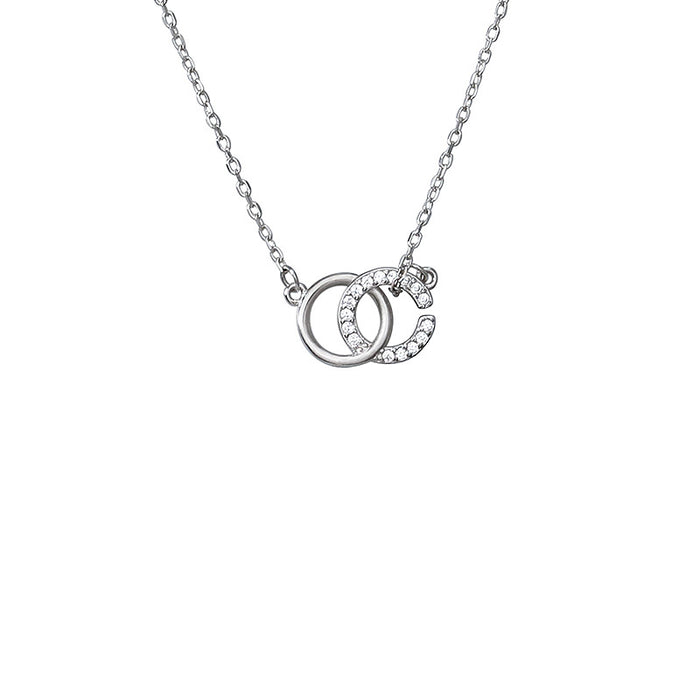 Collar de letras al por mayor Light Luxury Nicho Design Diamond Double Ring Pendse JDC-Ne-Zhenxin003