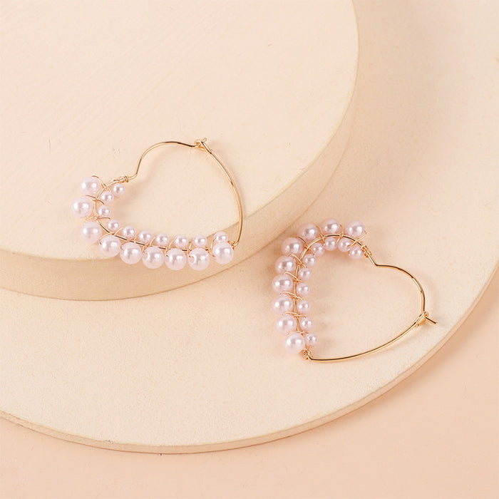 Wholesale geometric love cool wind temperament pearl earrings MOQ≥2 JDC-ES-Yir019