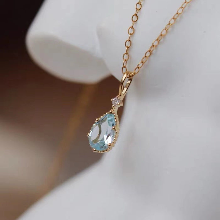 Wholesale Necklaces S925 Sterling Silver Zircon Sky Blue Topaz Water Drop MOQ≥2 JDC-NE-PREMONN001