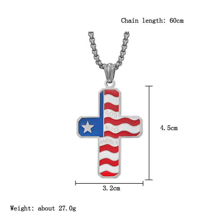 Wholesale alloy US flag necklace men's cross pendant MOQ≥2 JDC-NE-XunO020