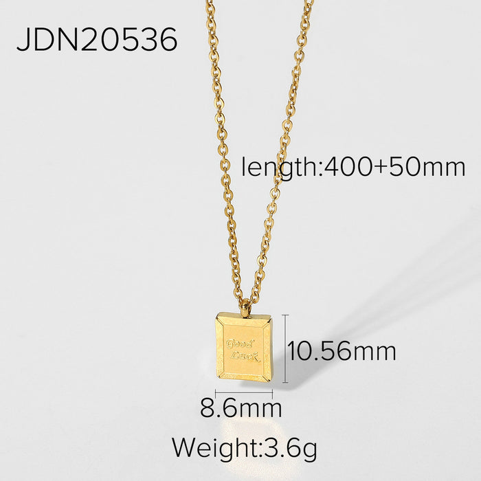 Wholesale Small Square Brand Good Luck Lucky Pendant Stainless Steel Necklace JDC-NE-JD395
