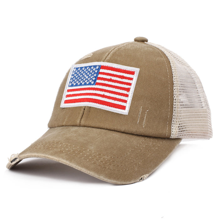 Wholesale 4th of July Ripped Mesh Cap Independence Day American Flag Embroidered Baseball Cap MOQ≥2 JDC-FH-RZhao001