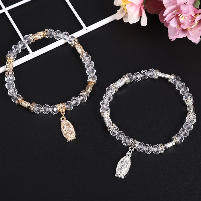Wholesale Bracelet Alloy Transparent Crystal Glass Bead String Virgin Pendant MOQ≥2 JDC-BT-ShanS004