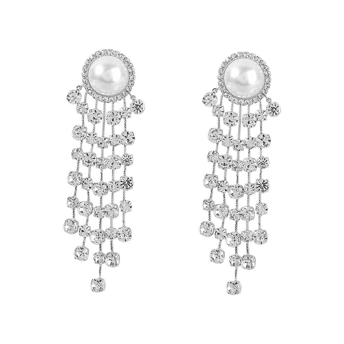Wholesale Combined Long Tassel Earrings Alloy Imitation Pearl Rhinestones JDC-ES-JL1090