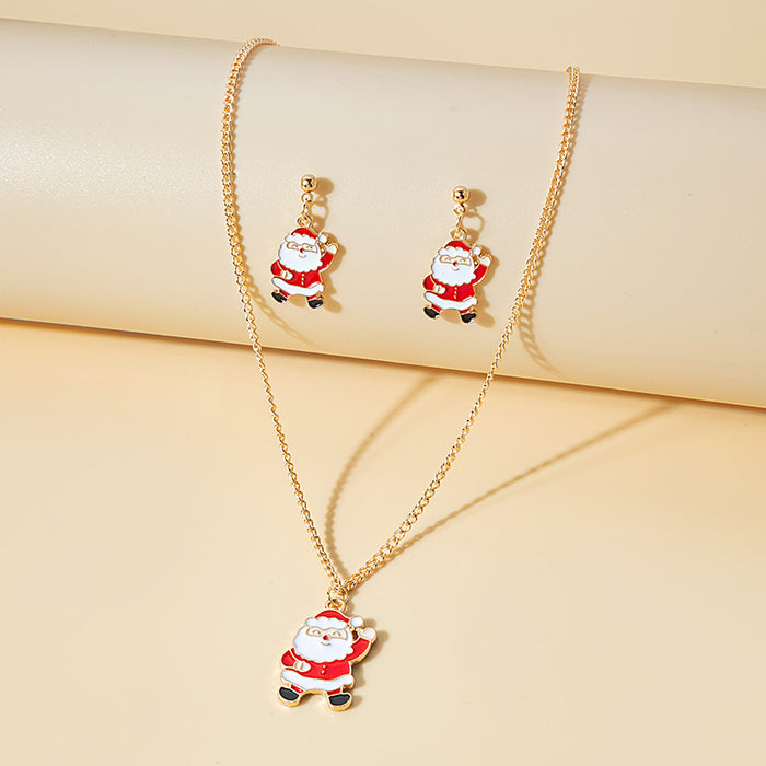 Wholesale Earrings Alloy Enamel Christmas Tree Deer Santa Claus Necklace Set JDC-ES-MDD081