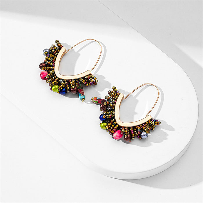 Wholesale Earring Alloy Hand Woven Rice Bead Flower MOQ≥2 JDC-ES-GuTe029