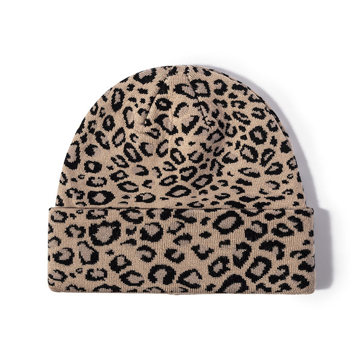 Sombrero al por mayor algodón de algodón invernal cálido leopardo estampado de punto JDC-FH-MAC010