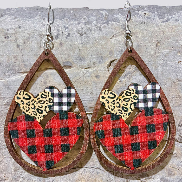 Wholesale Earrings Wooden Printed Hollow Heart 2 Pairs JDC-ES-HeYi090