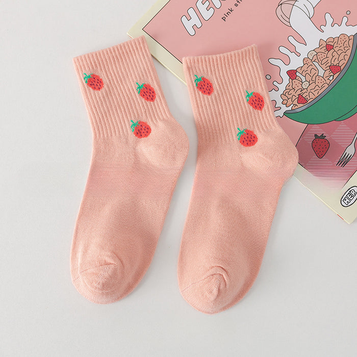 Wholesale of 10pcs Pink Strawberry Fine Striped Checkered Socks JDC-SK-Miqi008