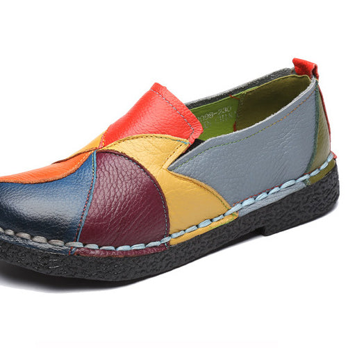 Wholesale ethnic style plus size women's shoes colorblock retro flat soft sole shoes JDC-SD-WoL004