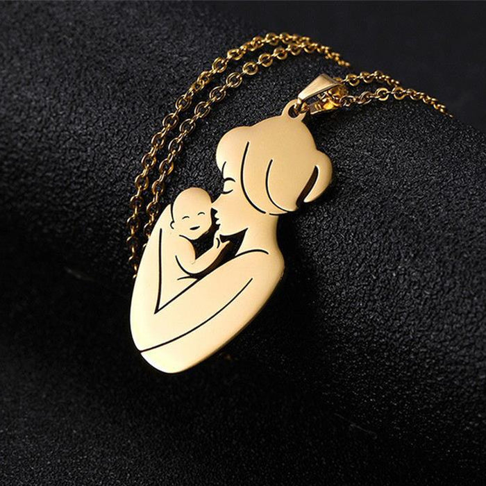 Wholesale Necklace Stainless Steel Mother's Day Mother Holding Child MOQ≥2 JDC-NE-BChuang001