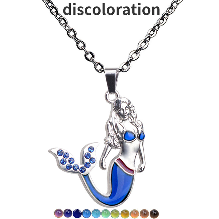 Wholesale Bohemian Fashion Blue Diamond Tail Thermochromic Mermaid Necklace JDC-NE-LanAng001