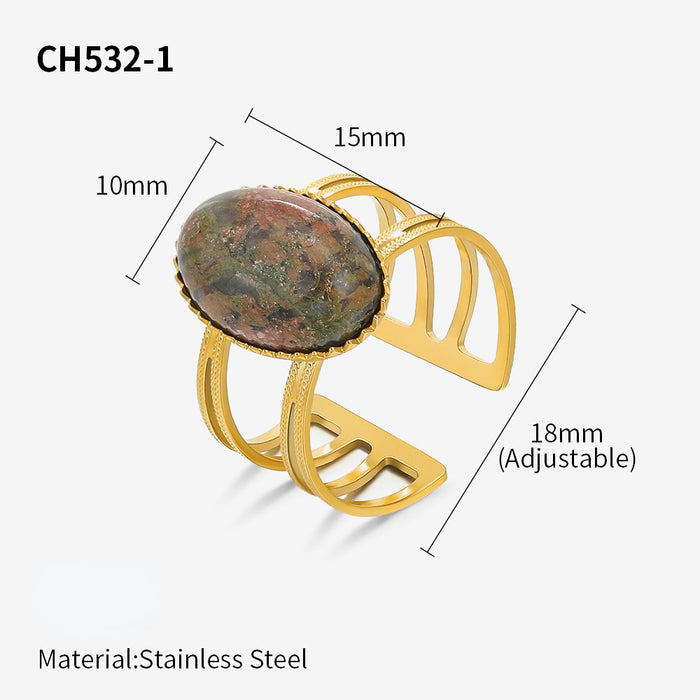 Wholesale Ring Natural Stone Stainless Steel Adjustable MOQ≥2 JDC-RS-ChenH002