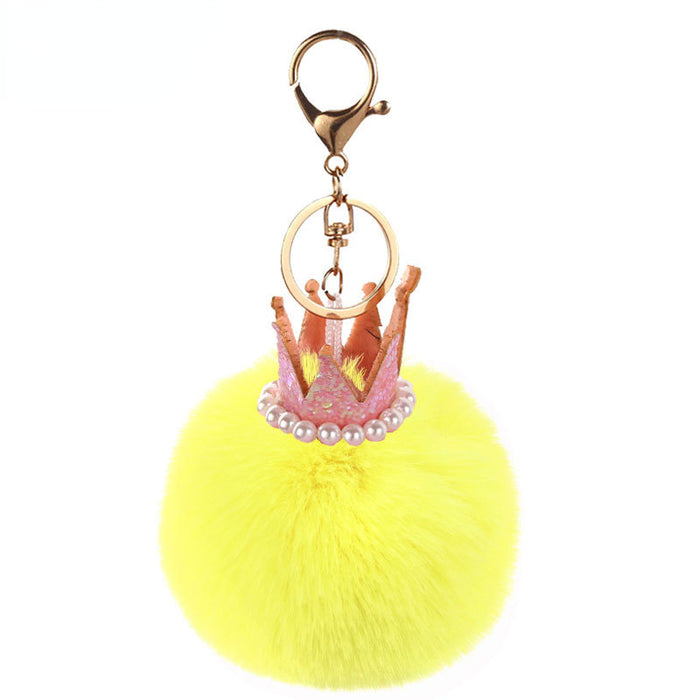 Keychains al por mayor para mochilas Pearl Crown Bola de pelo Keychain JDC-KC-PRY019