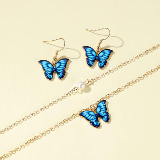 Bulk Jewelry Butterfly Necklace Colorful Double Pearl Butterfly Pendant Elegant Butterfly Earring Set wholesale JDC-NE-a054 Wholesale factory from China YIWU China