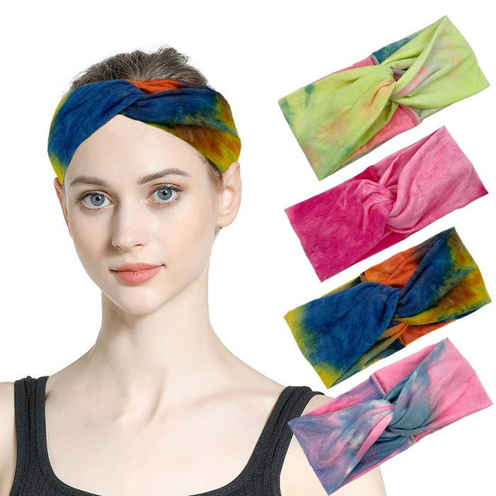 Wholesale Color Tie Dye Cross Wide Brim Fabric Hairband MOQ≥3 JDC-HD-Jiaoy010