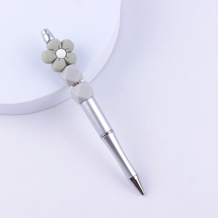 Wholesale Beadable Pens Handmade Flower Silicone Beaded Ballpoint Pen JDC-BP-GuangTian004