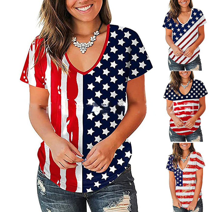 Wholesale 4th of July Independence Day Cotton Short Sleeve Women JDC-TS-OKBS001