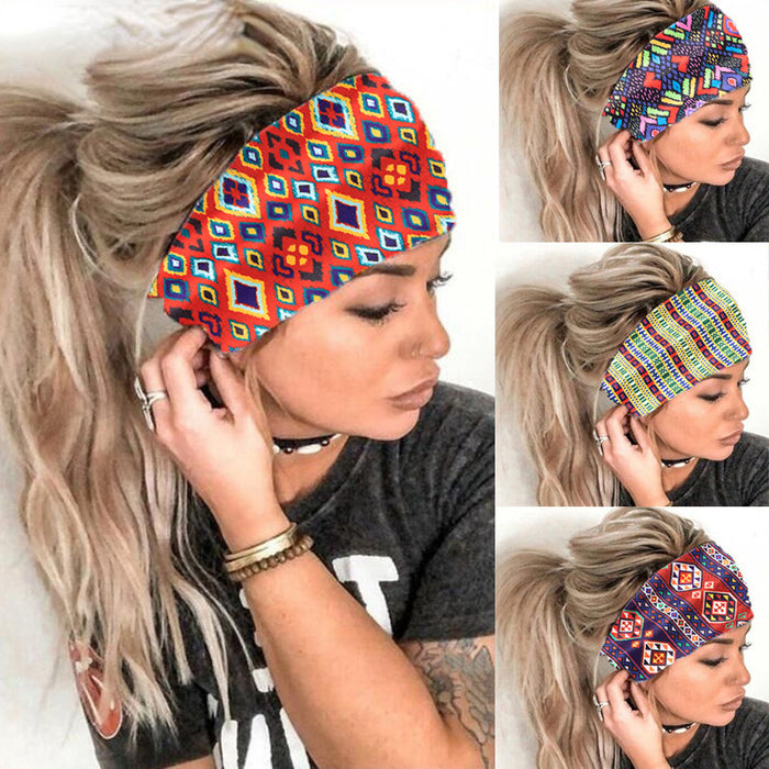 Wholesale Stretch Printed Headband Ethnic Style Pattern Wide Side Hairband MOQ≥3 JDC-HD-Jiaoy016