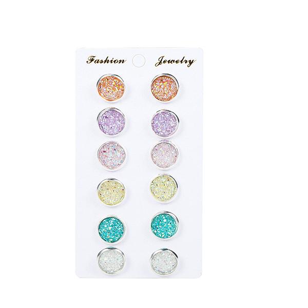 Colorful Round Frosted Gemstone Gypsophila Stainless Steel Earrings Set JDC-ES-b019 earrings JoyasDeChina Colorful Wholesale Jewelry JoyasDeChina Joyas De China