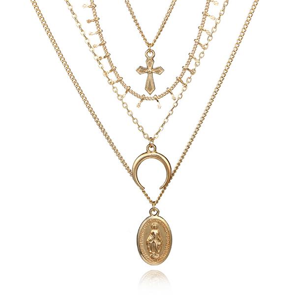 Bulk Jewelry Cross Moon Oval Pendant Alloy Necklace Wholesale JDC-NE-c005 Wholesale factory from China YIWU China