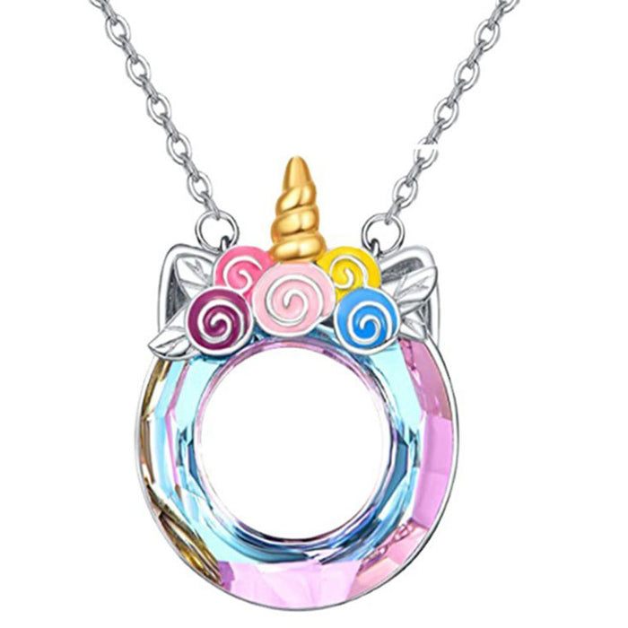 Personalidad de moda al por mayor unicornio versátil collar de cristal colorido MOQ≥2 JDC-Ne-ZIb035