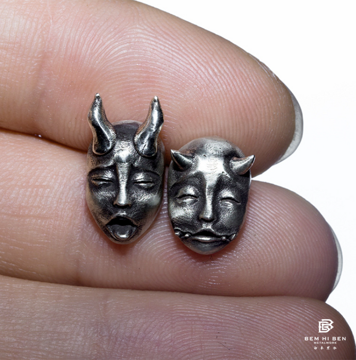 Wholesale Vintage silver-like mask stud earrings JDC-ES-ChuangY001