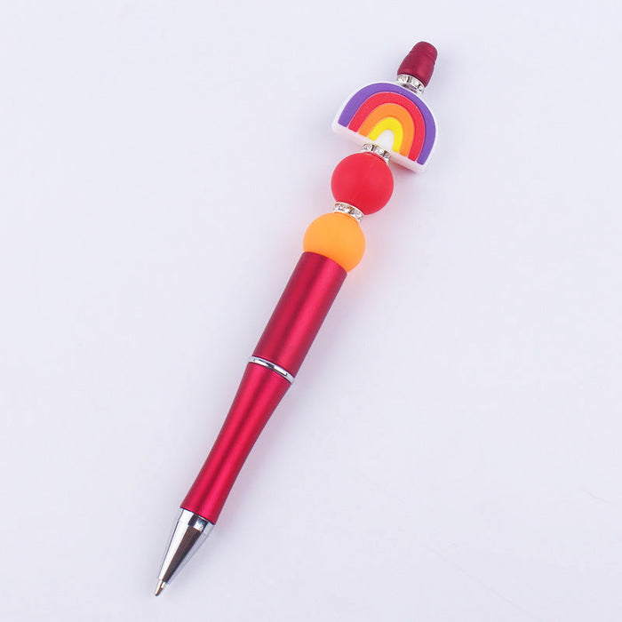 Wholesale Beadable Pens Rainbow Silicone Beads Plastic Ballpoint Pen JDC-BP-GuangTian002