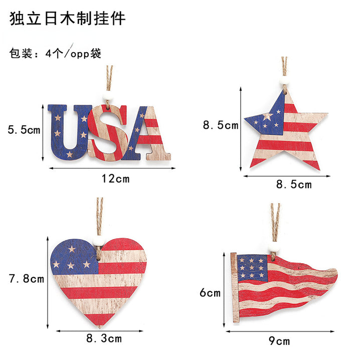 Wholesale 4th of July Independence Day Decorations Made of Old Painted Wood Pendants MOQ≥2 JDC-OS-SY008
