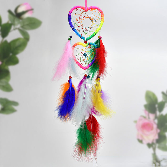 Wholesale Dream Catcher Feather Double Heart Woven Pendant Decoration JDC-DC-QuanX006