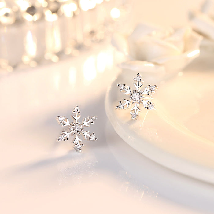 Wholesale Earrings Copper Zircon Snowflake Earrings MOQ≥2 JDC-ES-WEIH016