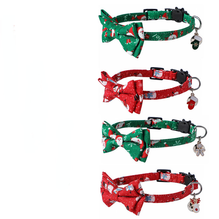 Wholesale Pet Necklace Christmas Santa Snowman Pet Bow Bells MOQ≥5 JDC-PN-YingQ001