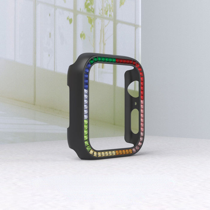 Wholesale Watch Strap Protective Case Apple iWatch7 Rainbow Square Diamond JDC-WD-LingY002