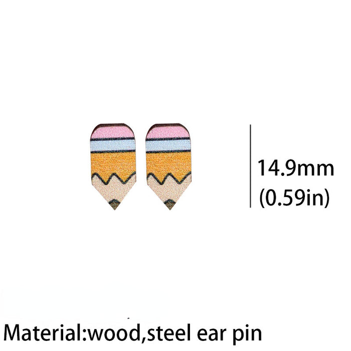 Wholesale Earring Wooden Teacher's Day Gift School Supplies 2pcs JDC-ES-Heyi025