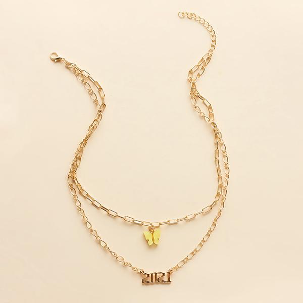 Bulk Jewelry Double Acrylic Butterfly Necklace Fashion Letter Pendant English Letter Necklace wholesale Wholesale factory from China YIWU China