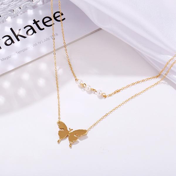 Bulk Jewelry Double Pearl Butterfly Necklace Wholesale JDC-NE-f003 Wholesale factory from China YIWU China
