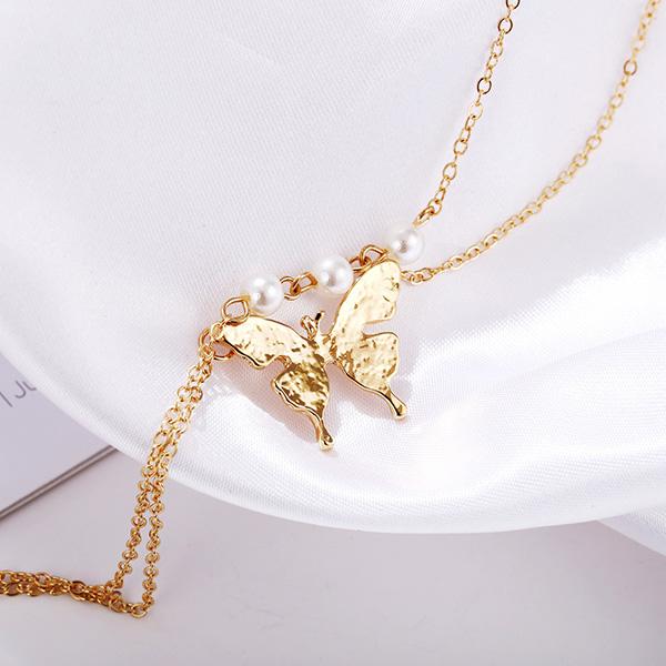 Bulk Jewelry Double Pearl Butterfly Necklace Wholesale JDC-NE-f003 Wholesale factory from China YIWU China