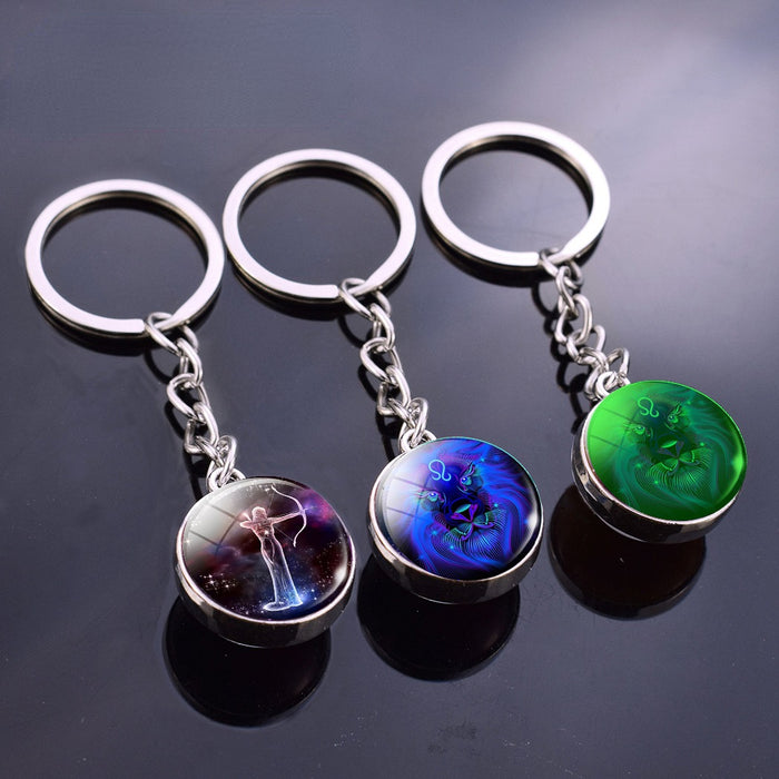 Wholesale Keychain Alloy Double Sided Cabochon Glass Ball 12 Constellation MOQ≥2 JDC-KC-ZaoY019