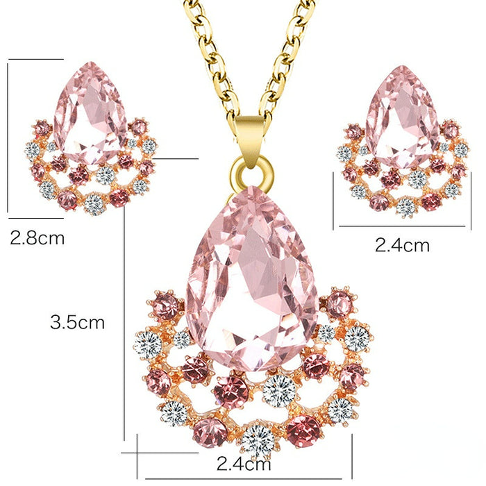 Wholesale Crystal Gemstone Alloy Diamond Necklace Earring Set MOQ≥2 JDC-ES-JYS003