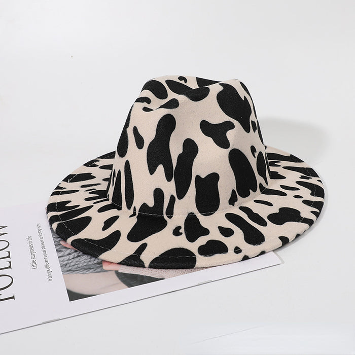 Wholesale jazz hat woolen top hat cow pattern top hat JDC-FH-PanW001