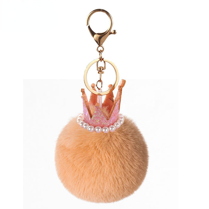 Wholesale Keychains For Backpacks Pearl Crown Hairball Keychain JDC-KC-PRY019